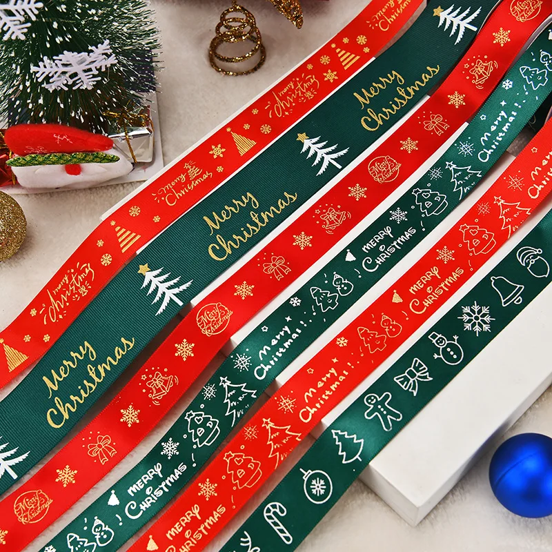 10yards 1inch 25mm Christmas Ribbon Printed Christmas Polyester Ribbon For Handmade Design Christmas Decoration DIY Gift Packing