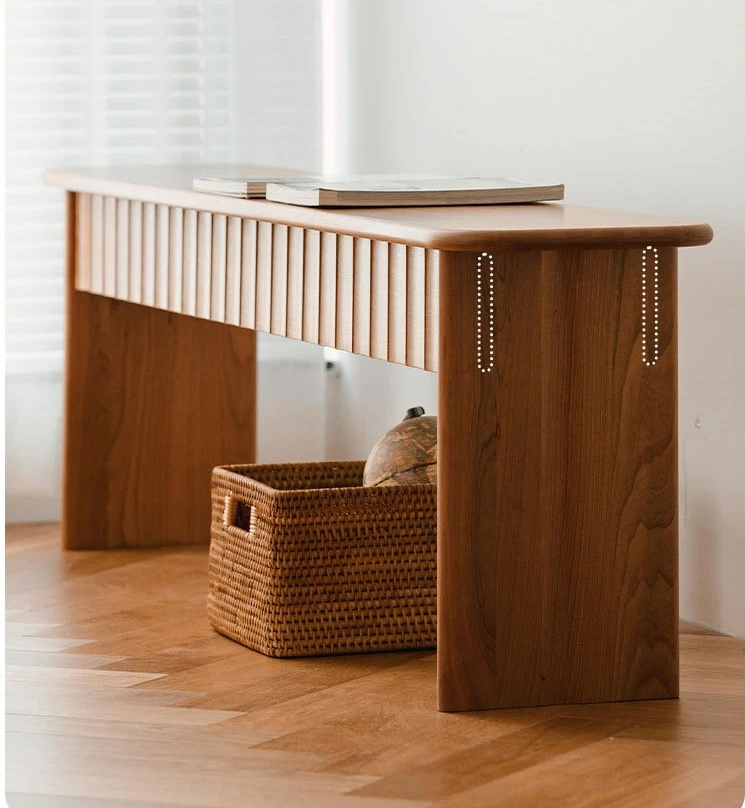 Taburete largo de cabecera de troncos de madera maciza de estilo japonés, banco de mesa de comedor para restaurante nórdico para el hogar