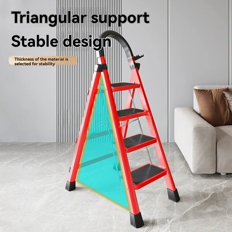 Escalera plegable para el hogar, pedales de hierro engrosados y ensanchados, almohadillas antideslizantes para pies, pasamanos de esponja, con portaherramientas, escaleras móviles