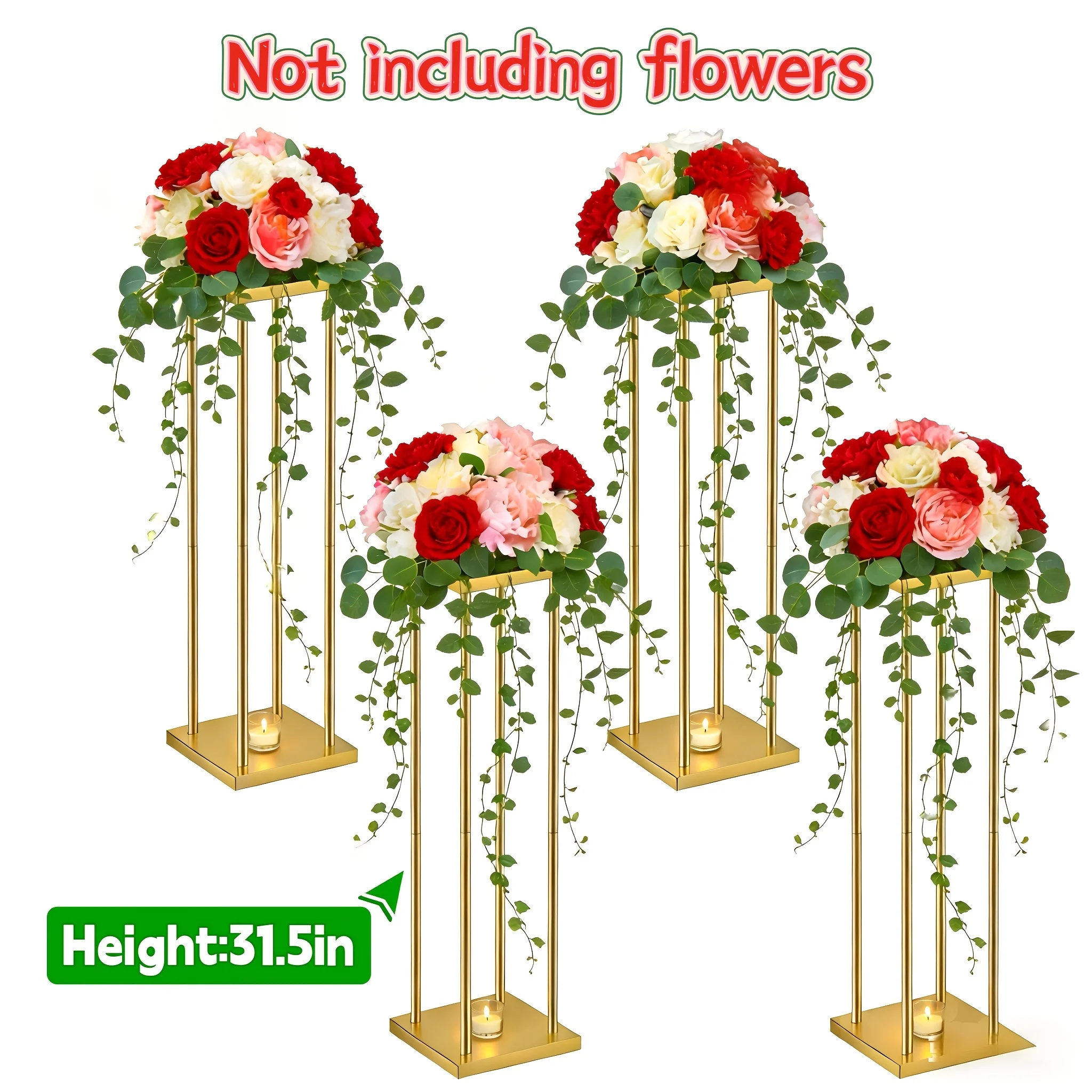 

4pcs, 8pcs, 12pcs, 20pcs Elegant Golden Column Wedding Flower Stand -31.5in High Metal Construction, Perfect For Showcasing Flow