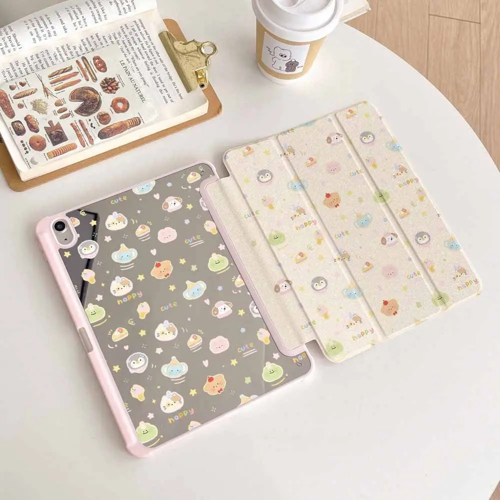 Korean Ins Colorful Animals Case For iPad Pro 11 13in 2025 iPad Pro 12.9in Air7 10th 11th M4 M5 MINI 3Fold Makeup Mirror Cover