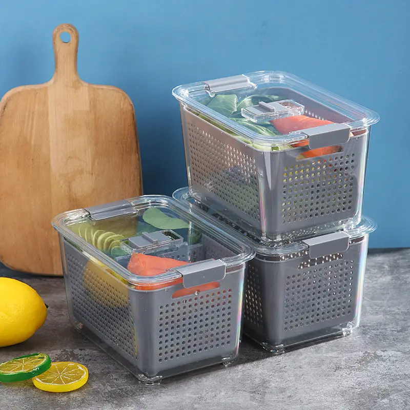 Refrigerator Preservation Storage Box for Fruit Drain Basket Storage Containers Sealed Box With Lid Vegetable Kitchen Organizer