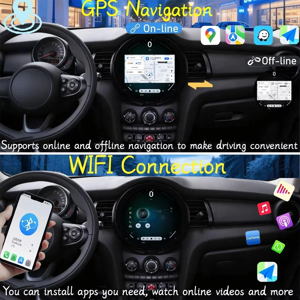 Android 15 For BMW Mini Cooper F56 2014-2016 OLD TO NEW Auto Carplay Car GPS Navigation Stereo Multimedia Radio Player 360 tools