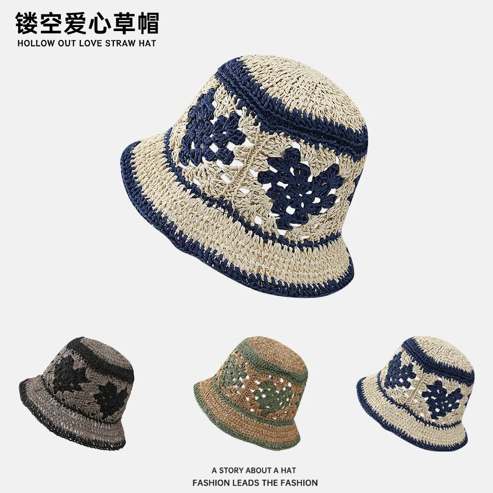 Spring/Summer Korean Sweet Versatile Woven Hollow Heart Straw Hat for Women Breathable Beach Sunscreen Fisherman Hat - view 2