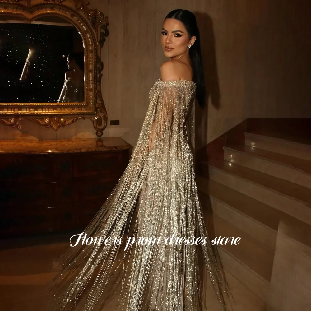 Flowers Champagne Prom Dress Tassels Party Dress Beading Crystal Stone Luxury Evening Gala Dress Formal Princess Gown Customized image 6