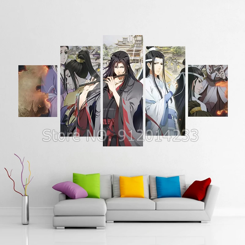 Mo Dao Zu Shi Canvas Painting 5 Pieces Modular Pictures Chinese Anime Wall Art Posters Artwork Home Decor Living Room Bedroom