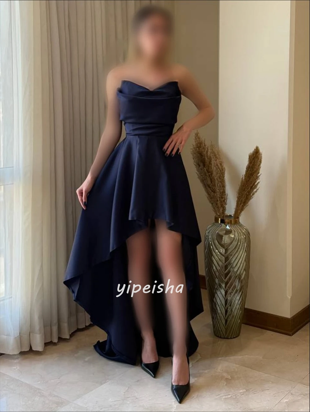 Personalizado de alta calidad elegante Jersey acanalado plisado A-line Sweetheart Hi-Lo vestidos a medida vestidos para ocasiones estilo moderno Sexy