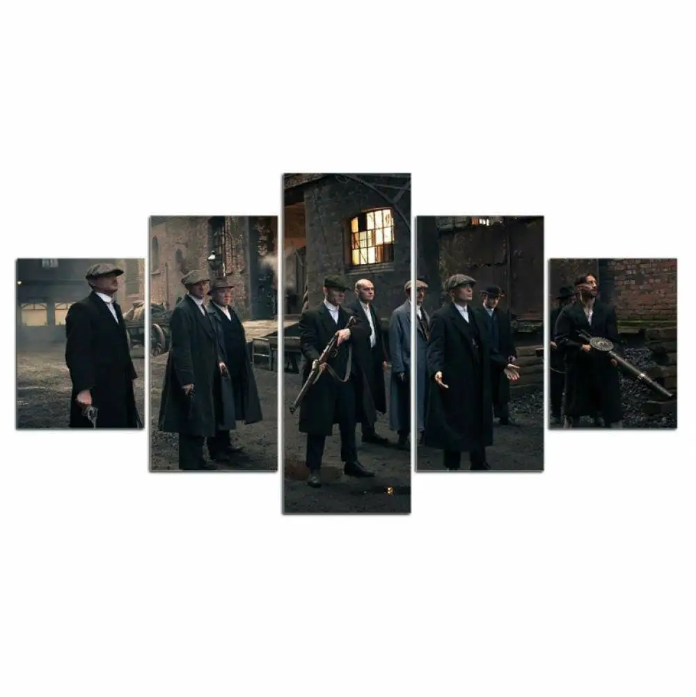 No Framed Blinders with Gun Movie 5Piece Wall Art Canvas Print Posters Paintings Painting Living Room Home Decor Pictures