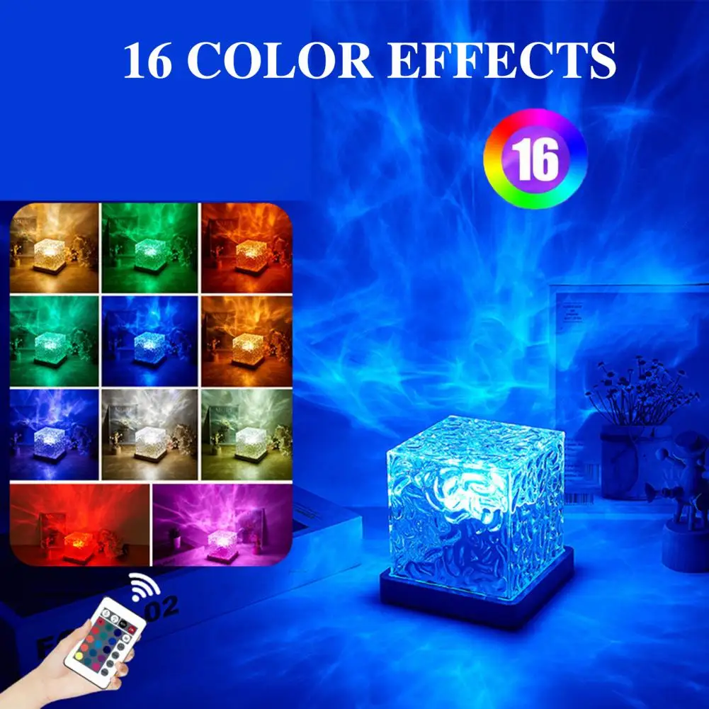 

Вращающийся ночник с рябью, 16-цветная светодиодная прикроватная лампа с дистанционным управлением, креативная проекция волн воды, украшение для дома