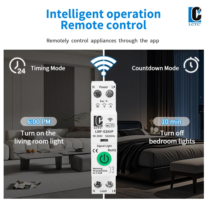 Tuya WiFi Smart Circuit Breaker 1-63A Adjustable Power Energy kWh Voltage Current Meter Protector Voice Remote Control Switch