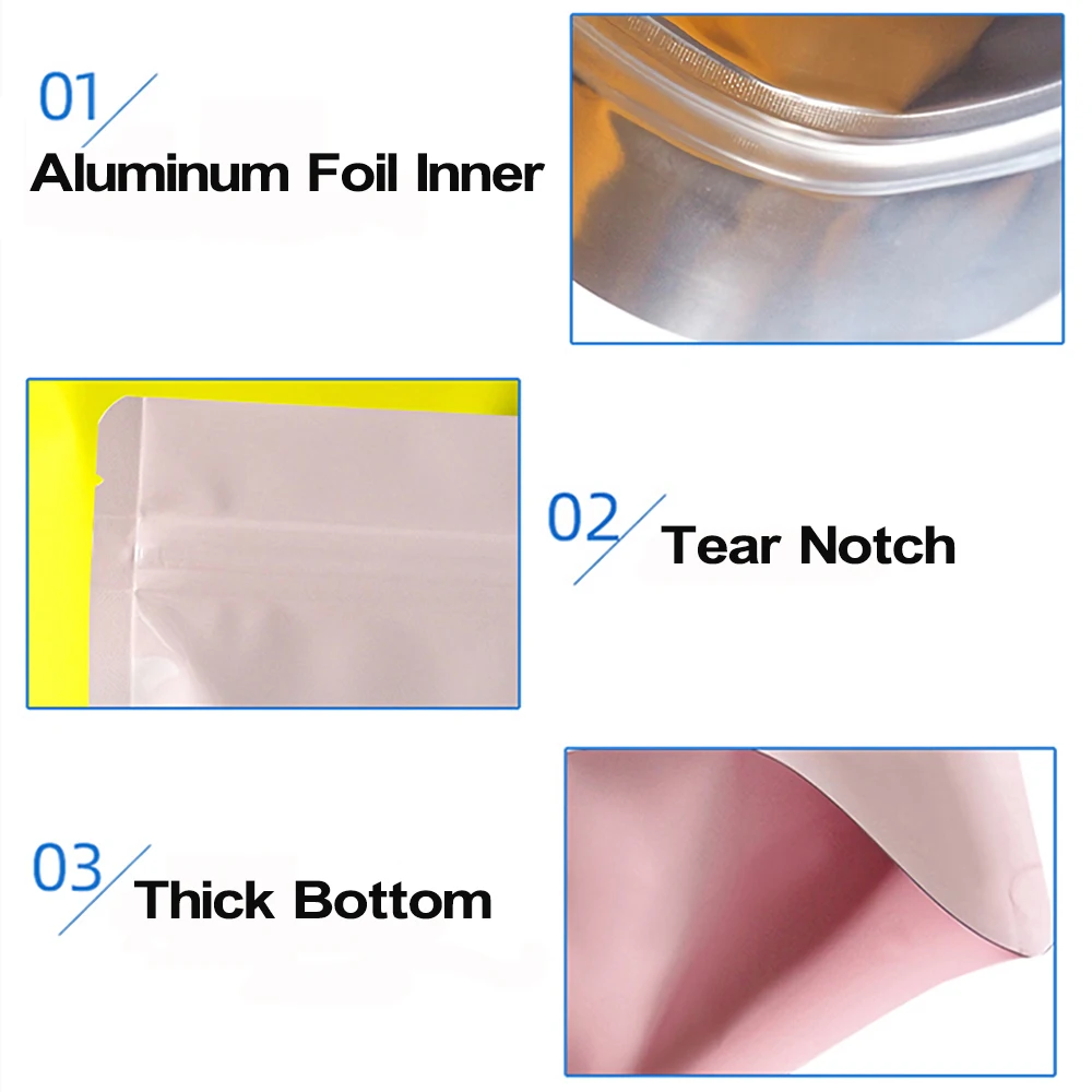 50pcs Glossy Two-Tone Pink Blue Resealable Mylar Zipper Seal Bags Bath Salt Food Doypack Aluminum Foil Stand Up Ziplock Pouches