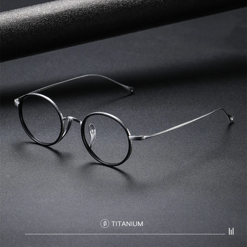 Japanese retro lightweight small round glasses frame Titanium and acetate combination, KameManNen with the same design KMN7307