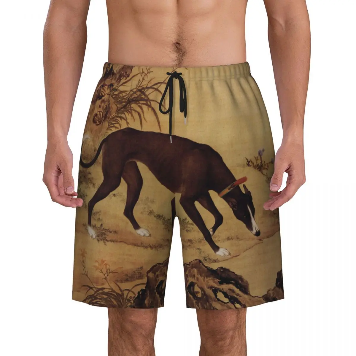 

Whippet Greyhound Chinese Style Painting Swim Trunks Mens Quick Dry Board Shorts Sighthound Dog Art Bathing Suits Boardshorts