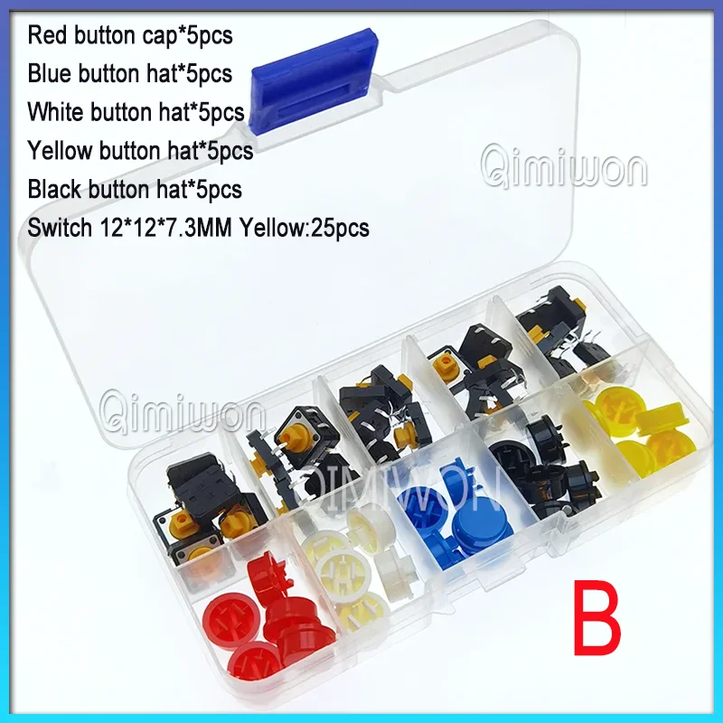 B3F Tactile Push Button Switch +A14 Color Hat + A14 Transparent Cap + Momentary Tact Touch Micro Switch 12*12*7.3mm