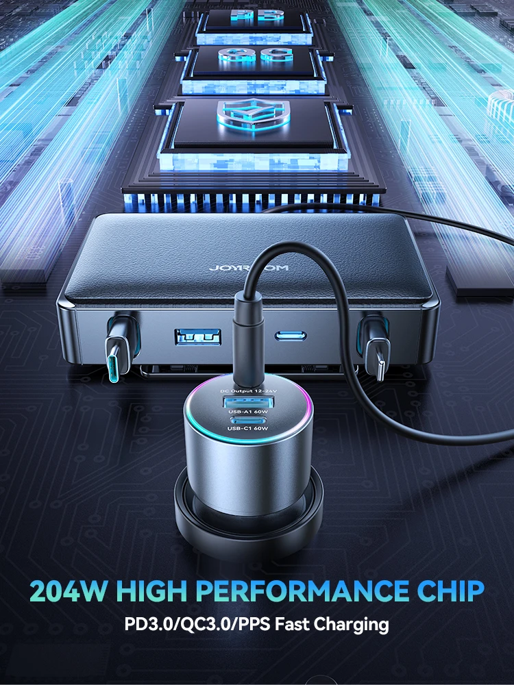 Joyroom 204W Car Charger 6 Ports USB C Fast Starlink Car Charger For iPhone 17 16 15 14 iPad MacBook Mini Car Adapter JR-CCL08