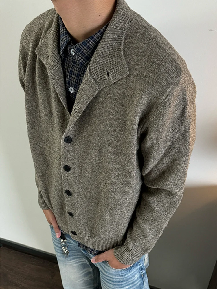 

Ретро Cleanfit f Вязаный открытый кардиган с высоким воротником, мужской свободный повседневный универсальный топ из полиэфирного волокна, длинный све