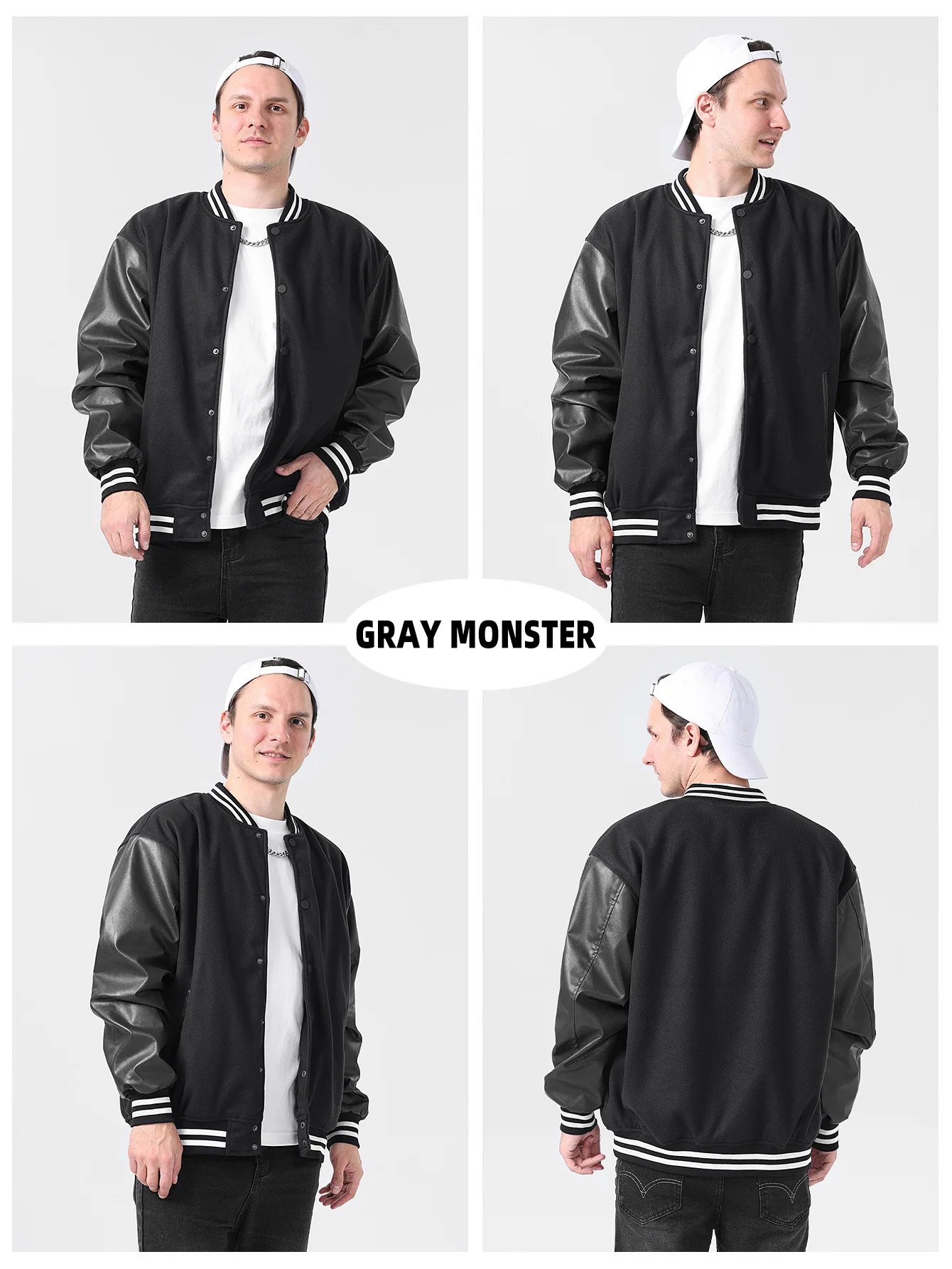 

High Street Jacket Leather Sleeves Men's Varsity Baseball College Bomber Wool Coat Premium Varsity Leather Wool Jacket