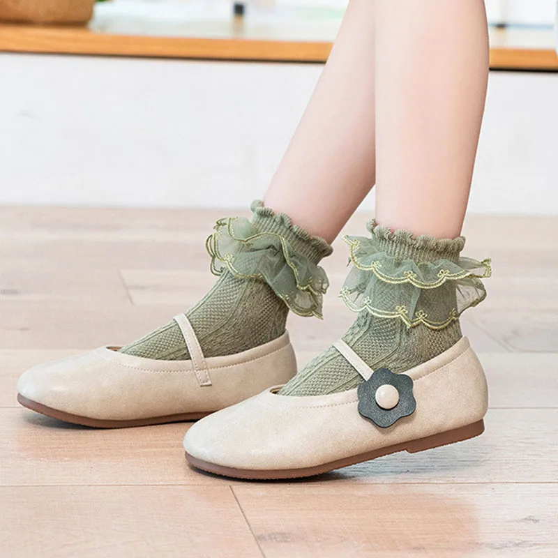 5 أزواج من الجوارب المكشكشة المصنوعة من الدانتيل للفتيات من القطن قابلة للتنفس ومريحة ورائعة على طراز الأميرة للأطفال جاهزة للرقص مع حواف مكشكشة #4