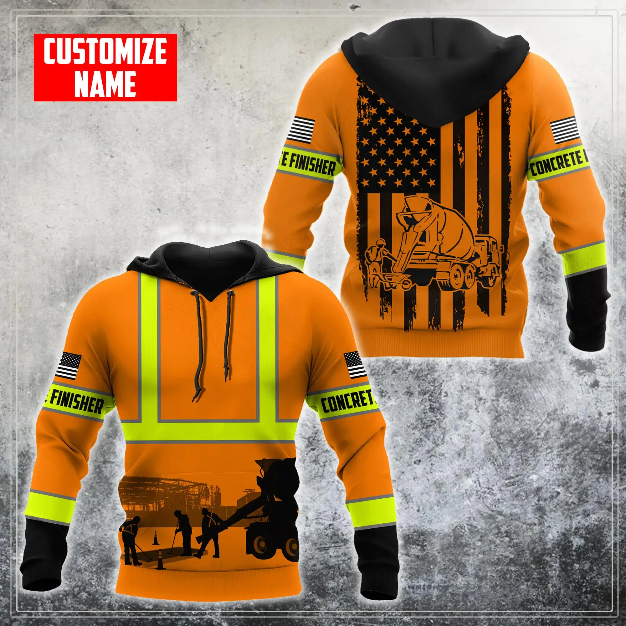 US Concrete Finisher Orange Safety 3DPrint Jacket Men/Women Hooded Sweatshirt Zipper Hoodies Casual Streetwear Unisex Pullover-2