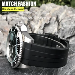 High Quality Fluorous Rubber Silicone Watchband 19mm 20mm Suitable for Rolex Submariner Daytona GMT Master Viton FKM Watch Strap