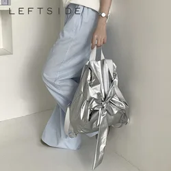 LEFTSIDE Y2K Small Bow Design Nylon Backpacks for Women 2024 Trend Korean Fashion Lady New Student Travel Silver Back Pack