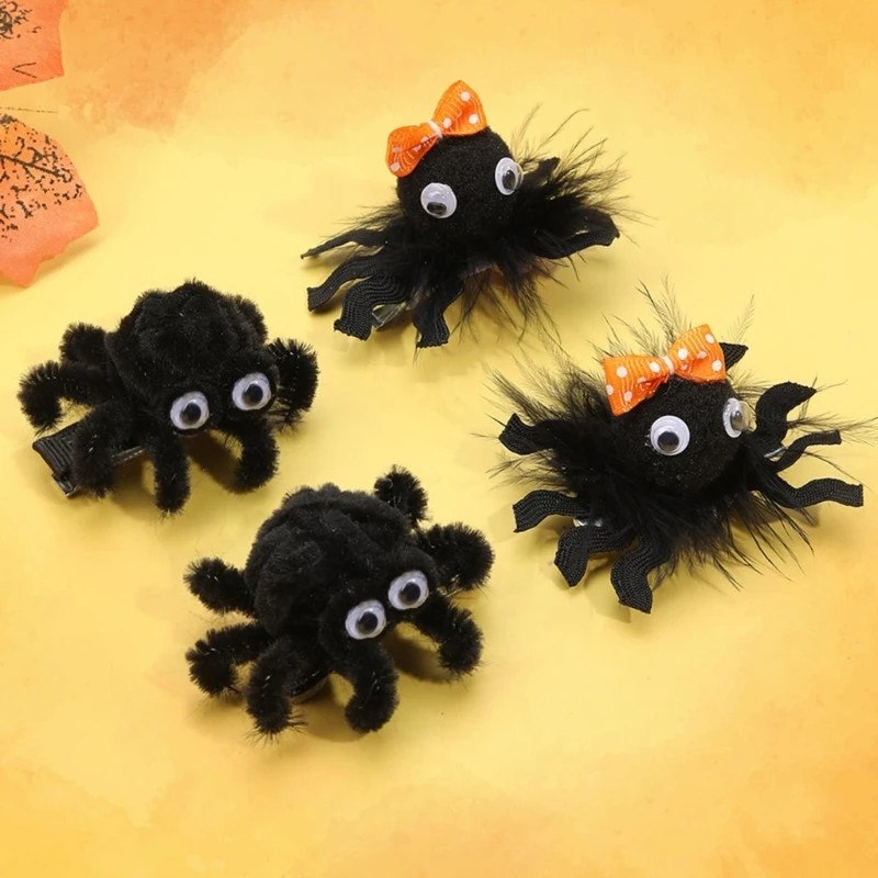 Cute Halloween Spiders Hairpin for Baby Girls Fashionable Animal Headdress Hair Barrettes Hair Accessories Party Decor