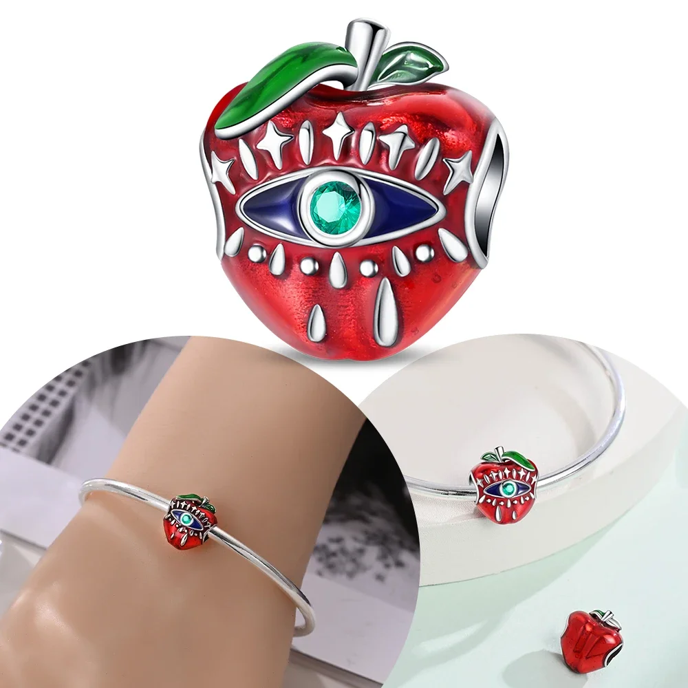 

Red Apple Evil Eye Beads Charms 925 Sterling Silver Original Fit Bracelet Diy Accessories Necklace Women Gift Making Up