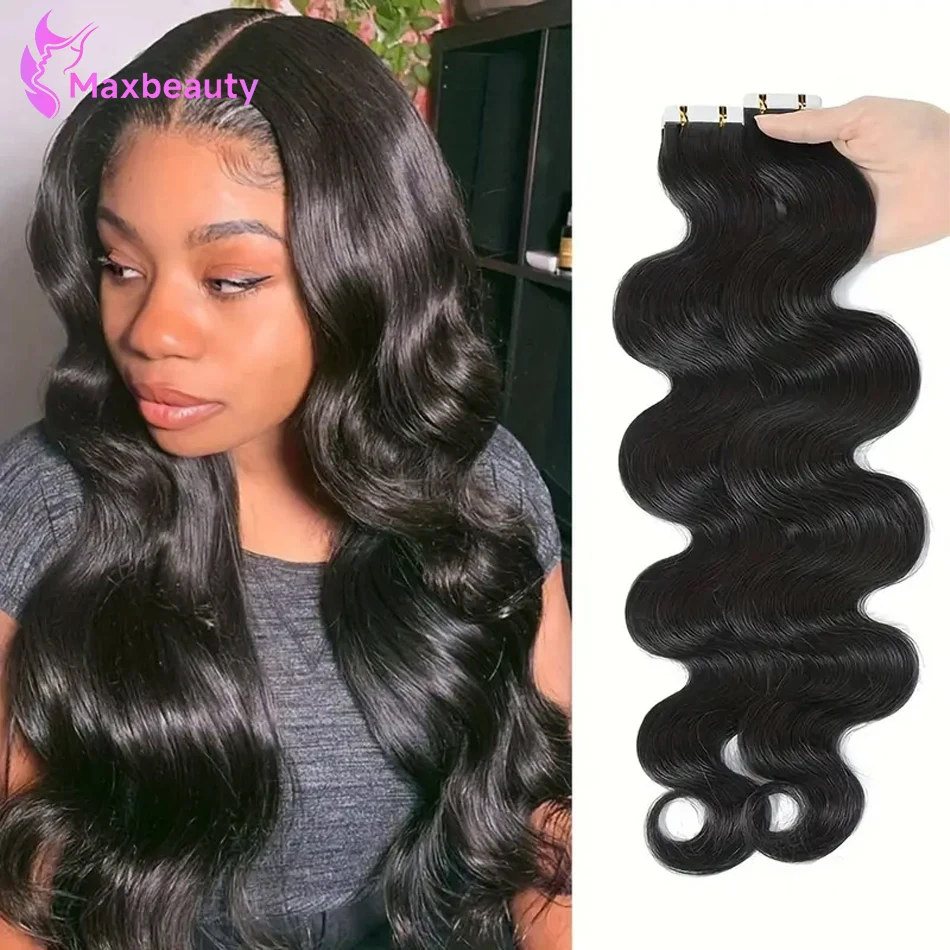 

Tape In Hair Extensions Human Hair Natural Black 50G Body Wave Tape Ins Virgin Human Hair Invisible Seamless Tape In Extensions