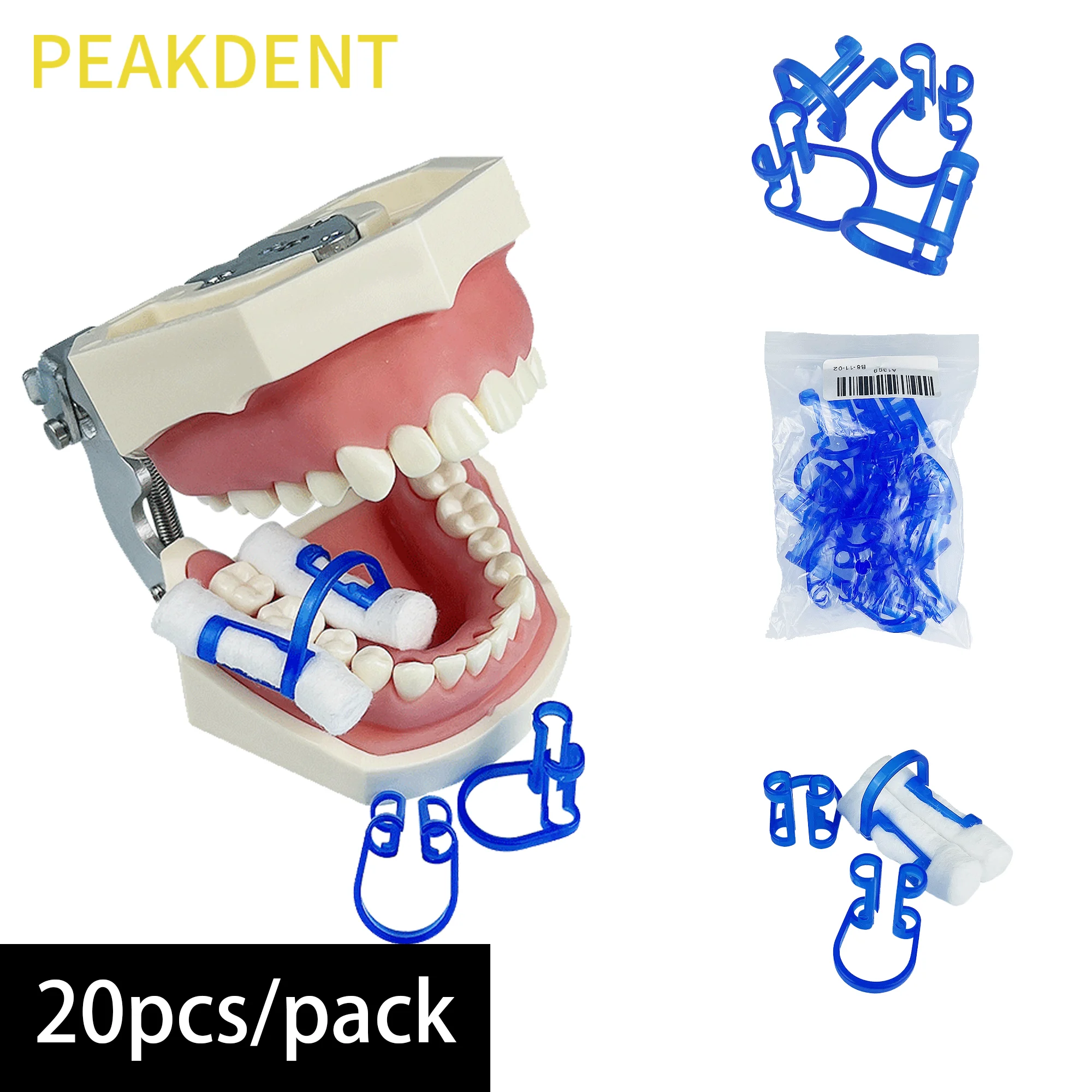 플라스틱 소재 일회용 치과 코튼 롤 거치대, 파란색 치아 클램프 홀더, 플라스틱 파란색 아이솔레이터 도구, 20 개