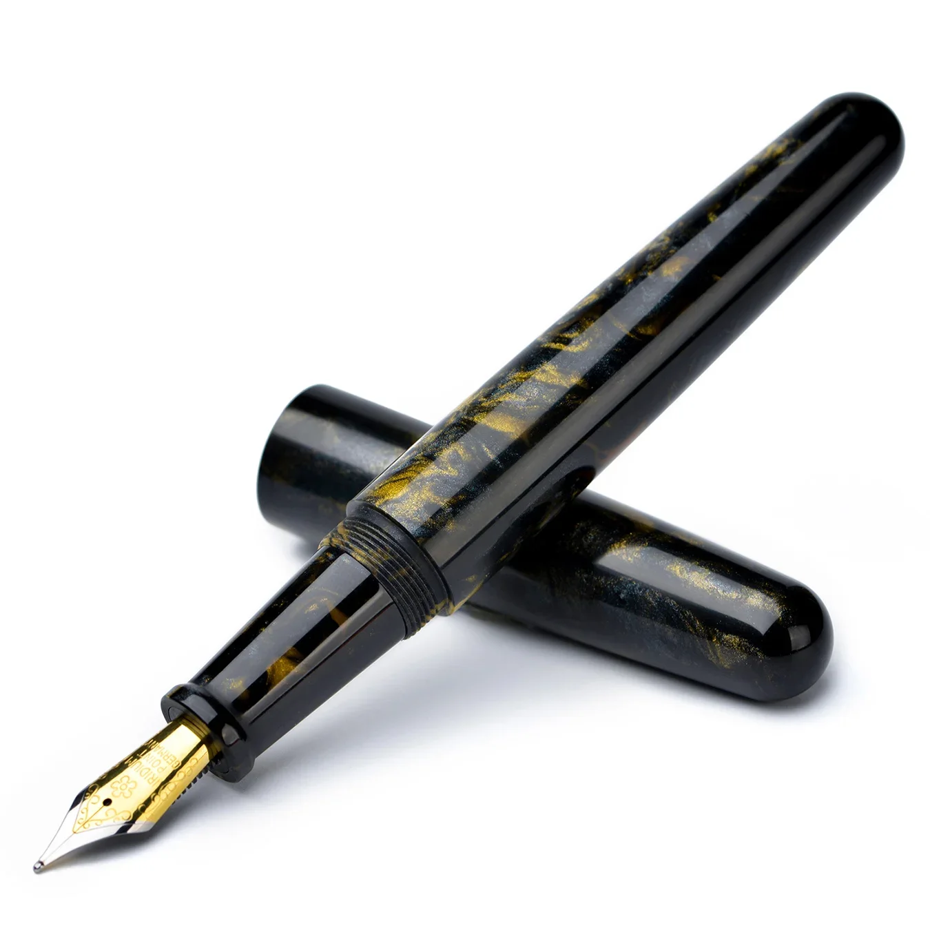 

Black-Golden Fuliwen 017 Resin Acrylic Fountain Pen Big Size EF/F/M Beautiful Ink Pen Luxury Gift Pen for Office Business School