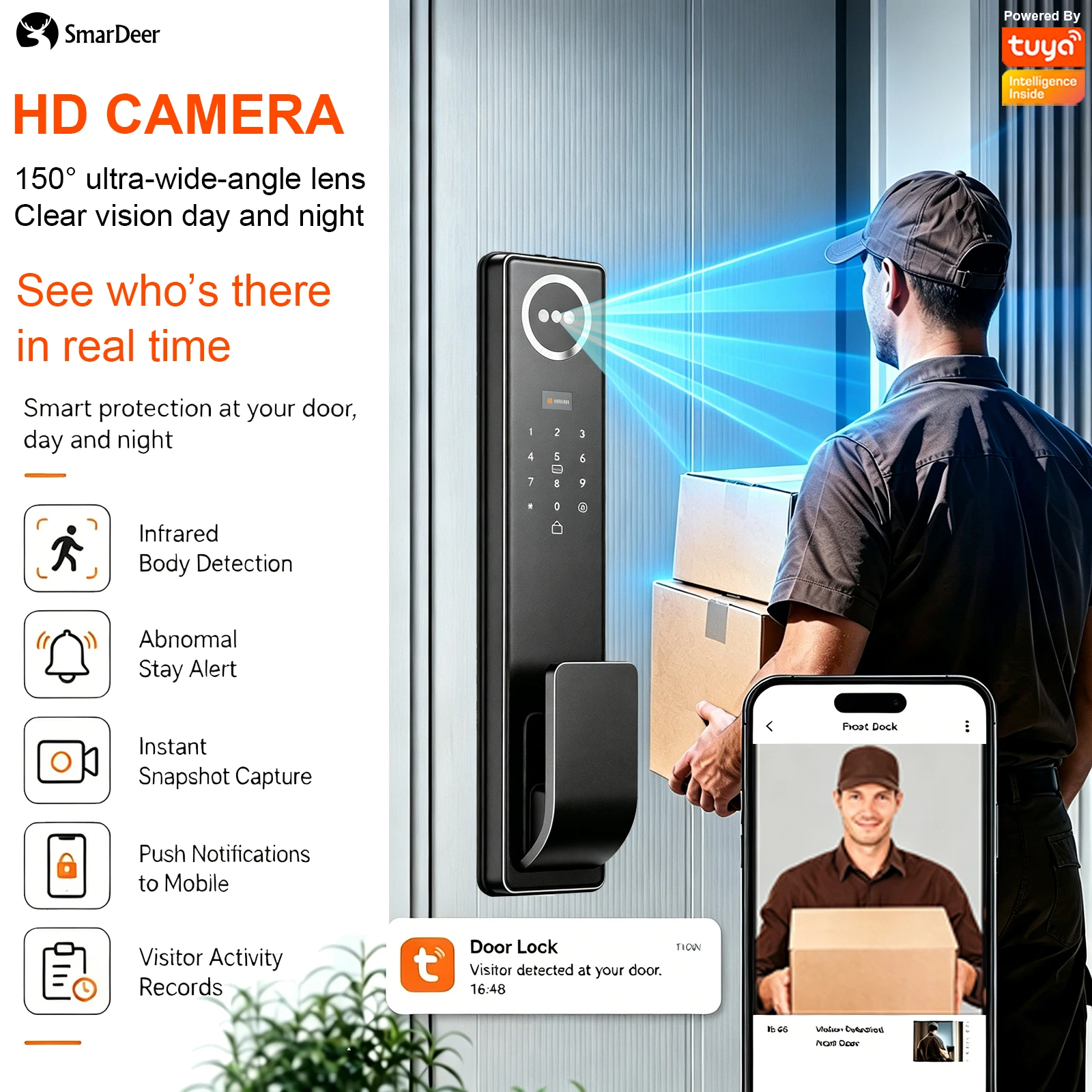 3D Face & Palm Vein Smart Door Lock IP65 Waterproof Tuya Video Call Biometric Fingerprint Electronic Lock for Home Front Door view 6