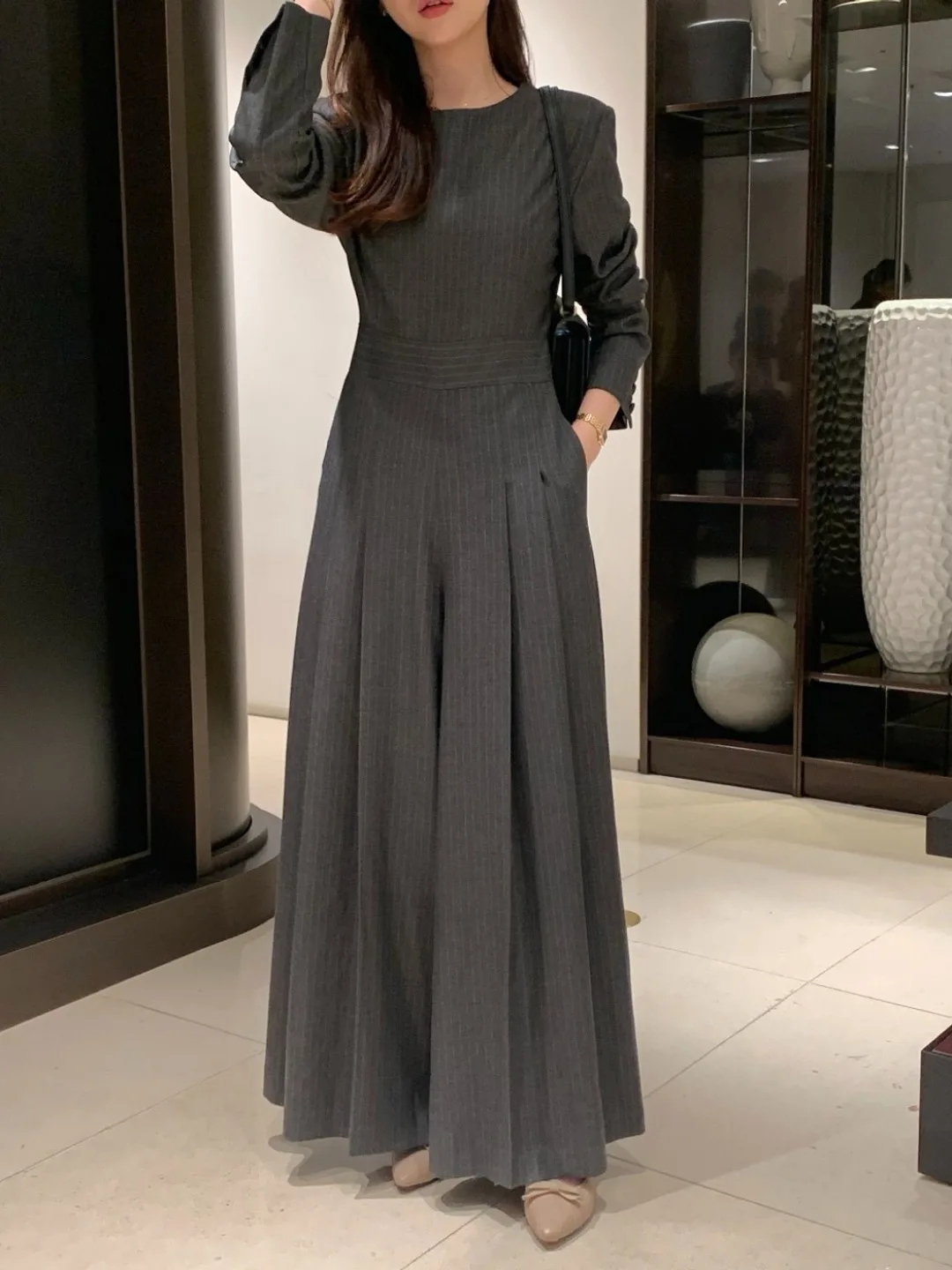 

Модные полосатые комбинезоны для женщин с круглым вырезом и длинными рукавами, премиум-класса, осенне-зимняя новинка, Донгдамун