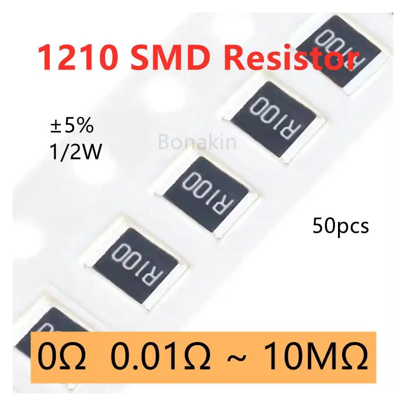 50szt 1210 5% SMD Rezystor 0.01R0.03R0.05R0.1R0.15R0.2R0.3R0.5R2R3.3R10R20R51R100R200R330R1K1.2K2.2K3.3K4.7K5.1K10K100K1MΩ ohm — zdjęcie produktu 2