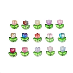 10/20Set Tulips Flower Lampwork Beads Multicolor Glass Flora Beads Multicolor Loose Beads for DIY Bracelets Jewelry Making