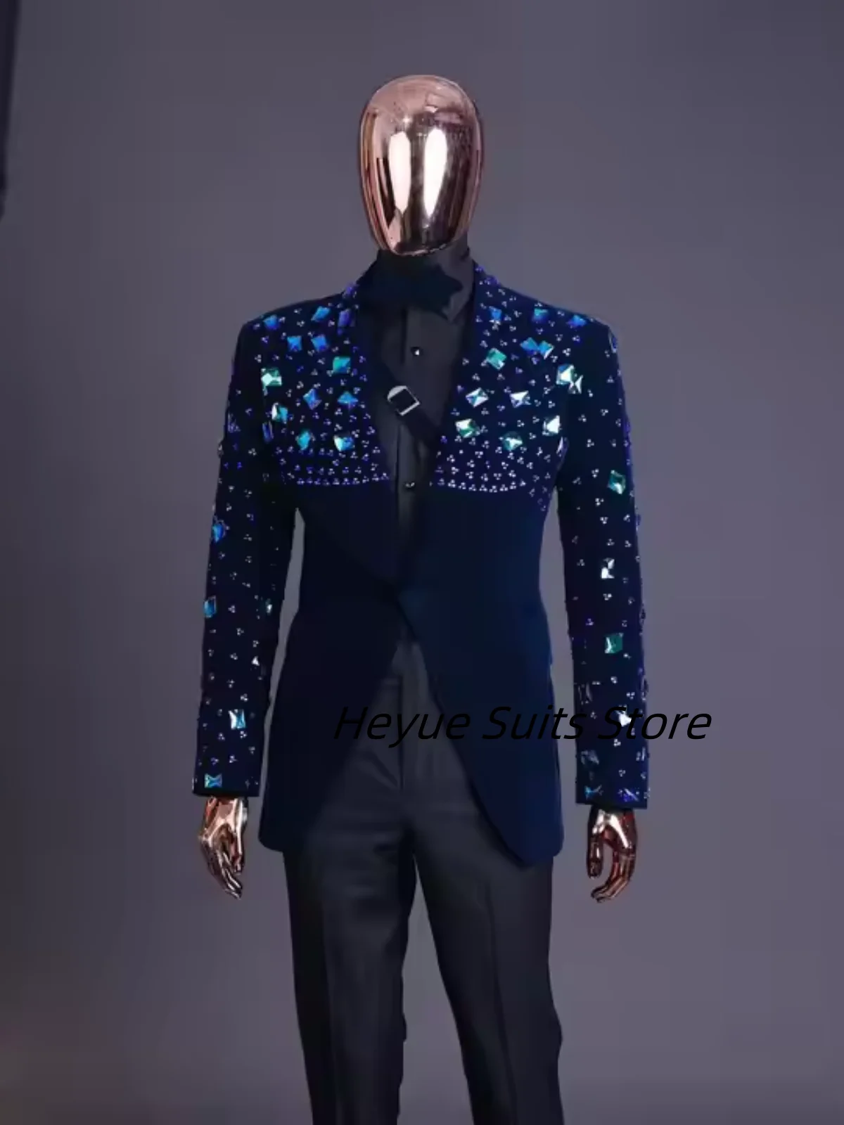 

Luxury Navy Velvet Diamond Men Suits Slim Fit Groom Tuxedos Wedding Customized 2 Pieces Sets Male Prom Blazers Party ropa hombre