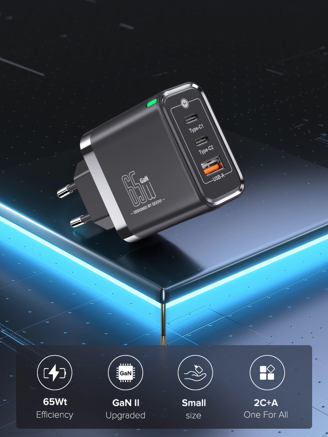 QOOVI 65W GaN 3-Port Fast Charger