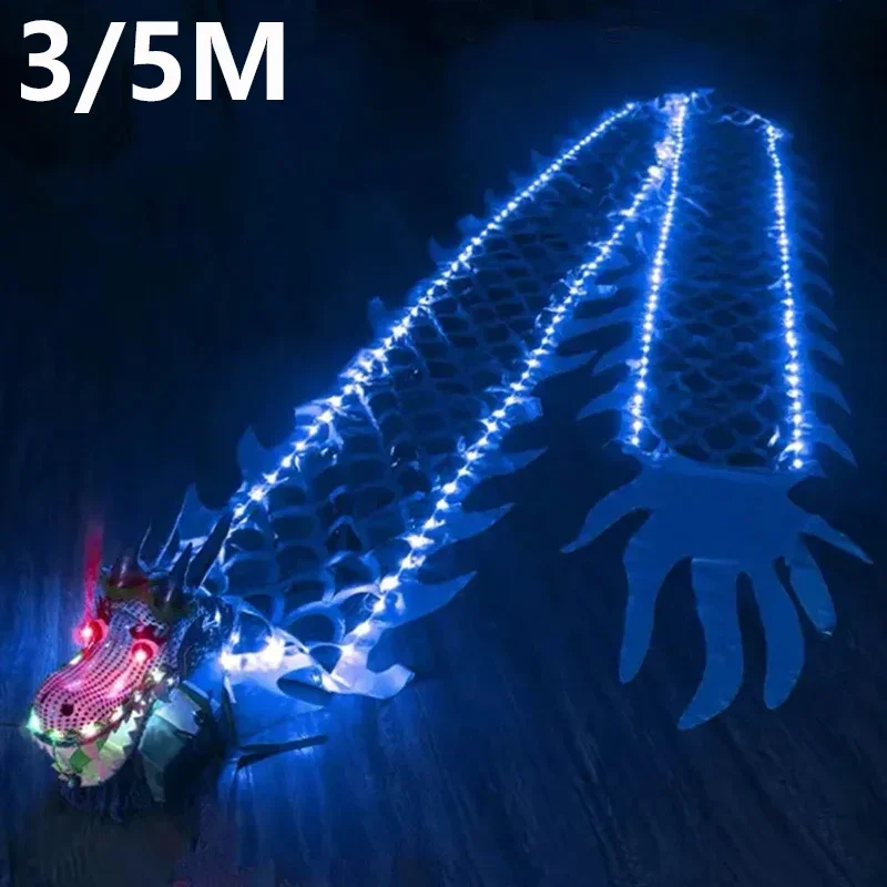 Juego de dragón de baile chino LED para niños, cintas de rendimiento de escenario de Fitness al aire libre, accesorios, regalo de Año Nuevo, juguetes largos Wu divertidos, 3/5M