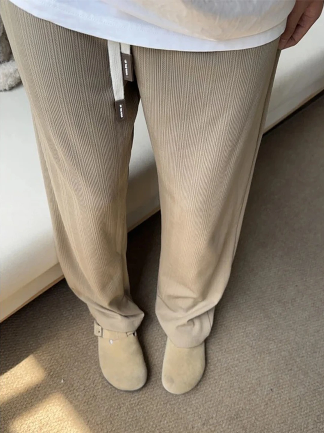 

Мужские спортивные брюки прямого кроя из ледяного шелка цвета хаки с узором под пшеницу, быстросохнущие, в стиле ретро, американские расклешенные длинные брюки для повседневного отдыха