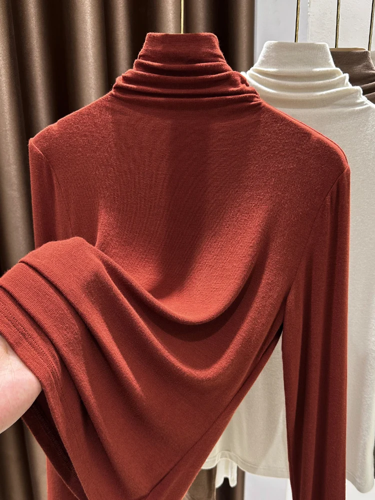 

Red Knitted Long Sve Base irt Women Early Spring Faionable Inner Wear T-irt Slim Fit Ele Sle Spring Collection