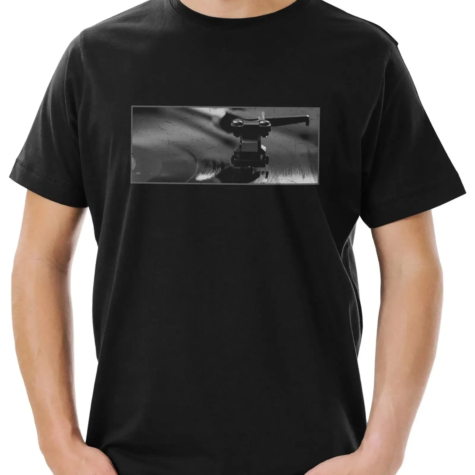 Record Player Plattennadel Herren T Shirt Platte Vinyl Schallplatte DJ Disco vintage Washed Versatile Casual fashion