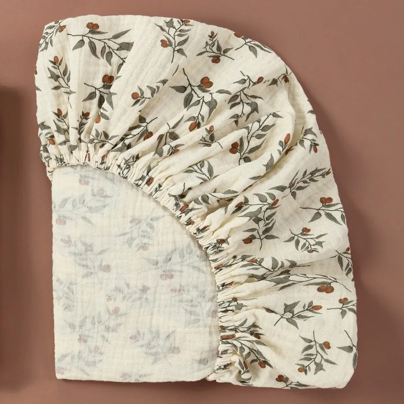 Lenzuolo con angoli per neonato in mussola di cotone morbido e traspirante Lenzuolo piatto per culla per neonato in tinta unita universale