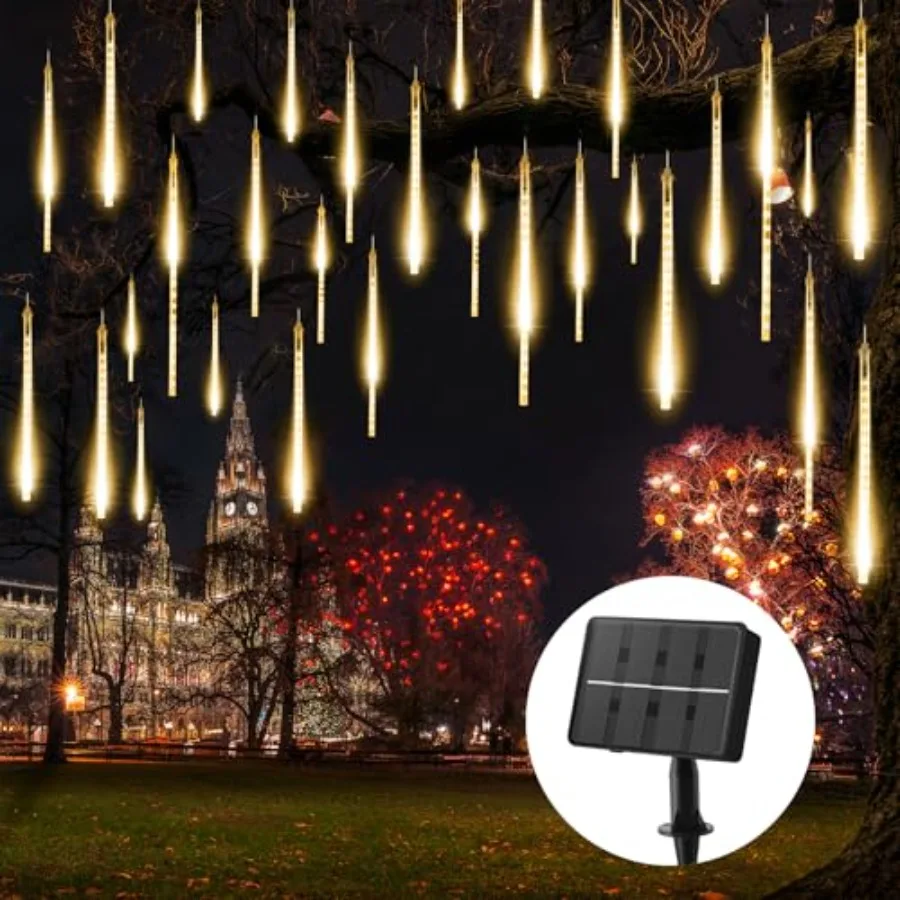 

Solar Meteor Shower Lights Outdoor - 576 LED Rain Drop Lights with 16 Tubes, 16 Inch - Solar Powered Christmas Decorations for