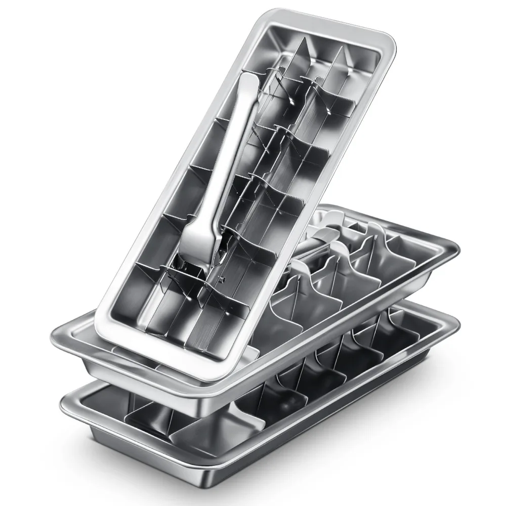 

3pcs 18 Slot Stainless Steel Ice Cube Maker and Tray Ice Cube Tray for Bars Kitchens Levers Remove Cubes Easy Removal Metal Food Grade Freezer Molds for Food Juice Dishwasher Safe