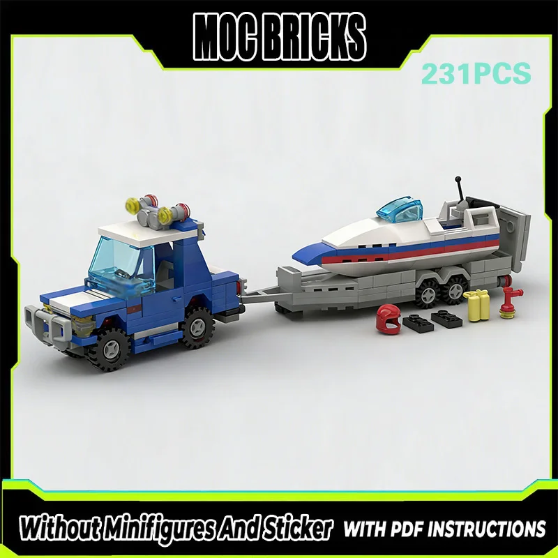 

Модель городского автомобиля MOC, строительные блоки, модульный конструктор для сборки, с лодкой-скоростной катером, подарки, праздничные наборы, детские игрушки