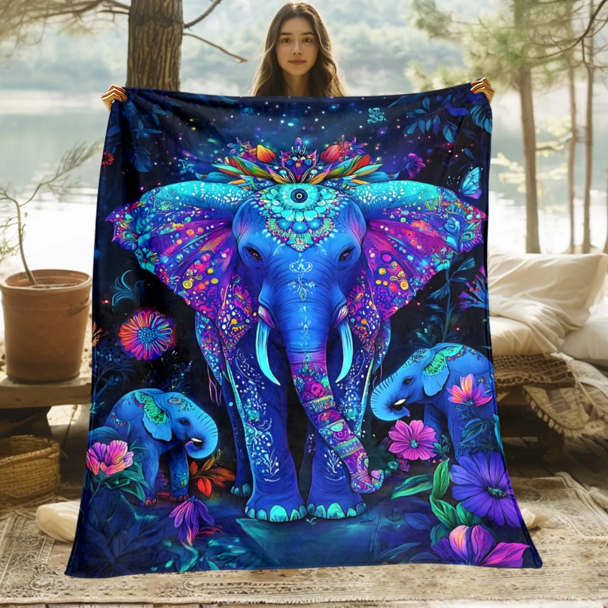 Vivid Landscape Tiger Throw Blanket Golden Autumn Woods Tree Trunk Wildlife Pattern Warm Blankets For Loveseat Sofa