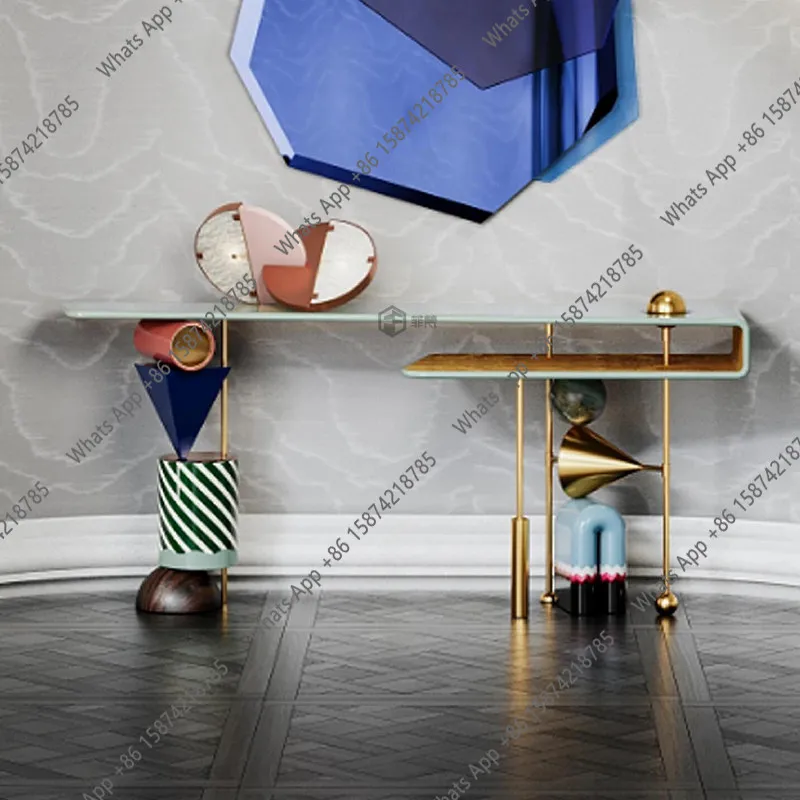 

Italian light luxury minimalist entrance table villa luxury shelf designer creative stainless steel entrance table
