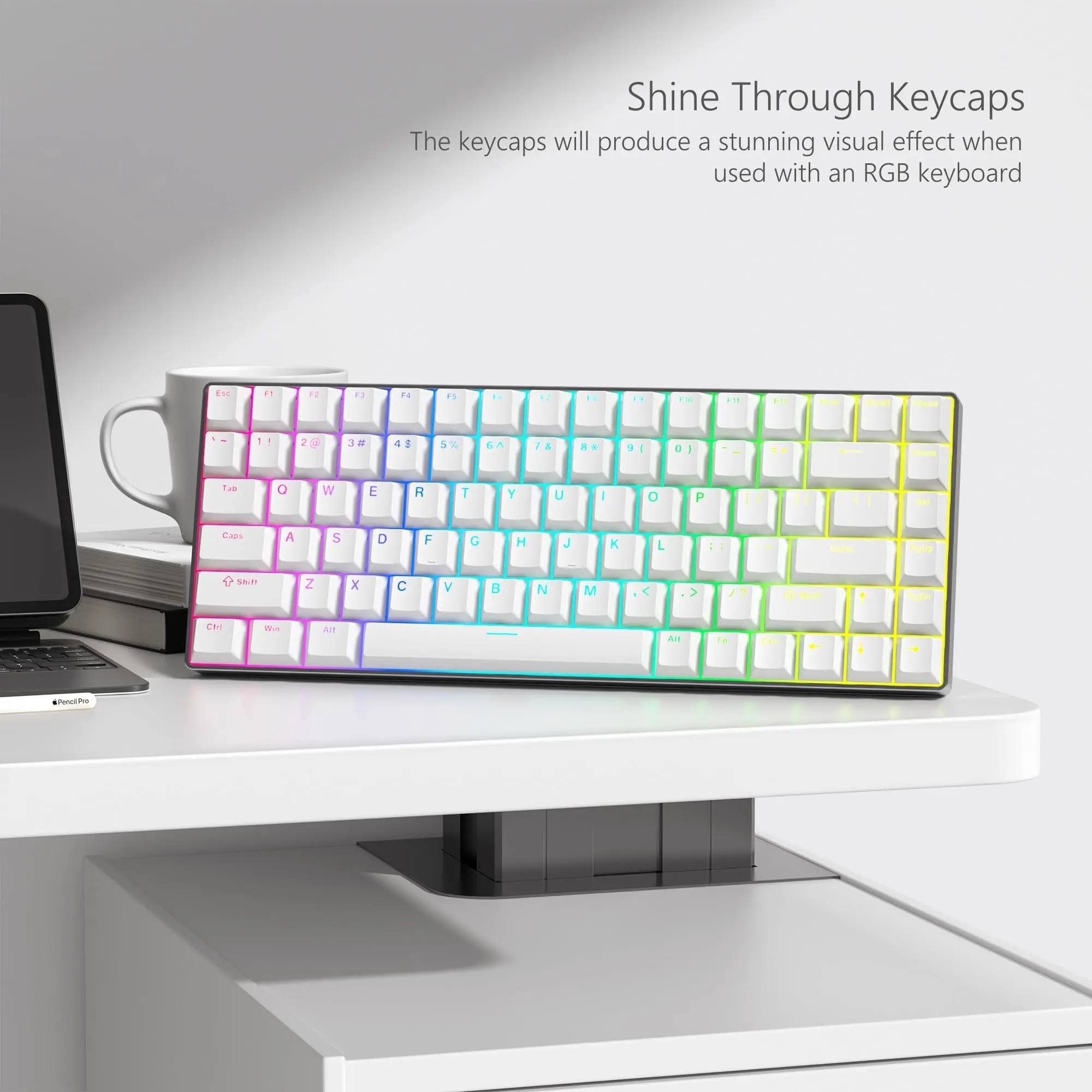 134+ Keys White PBT Keycap Backlit Shine Through Double Shot Keycaps Cherry Profile for MX Switches Mechanical Gaming Keyboard