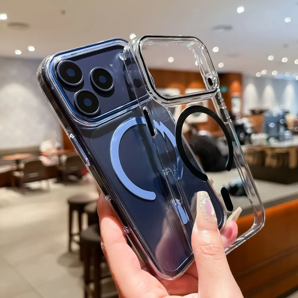 Coque de téléphone magnétique transparente de luxe, couverture rigide pour iPhone 17 16 15 14 13 12 Pro Max Plus Air pour Charge sans fil Magsafe, coque iphone 17 15 14 pro max
