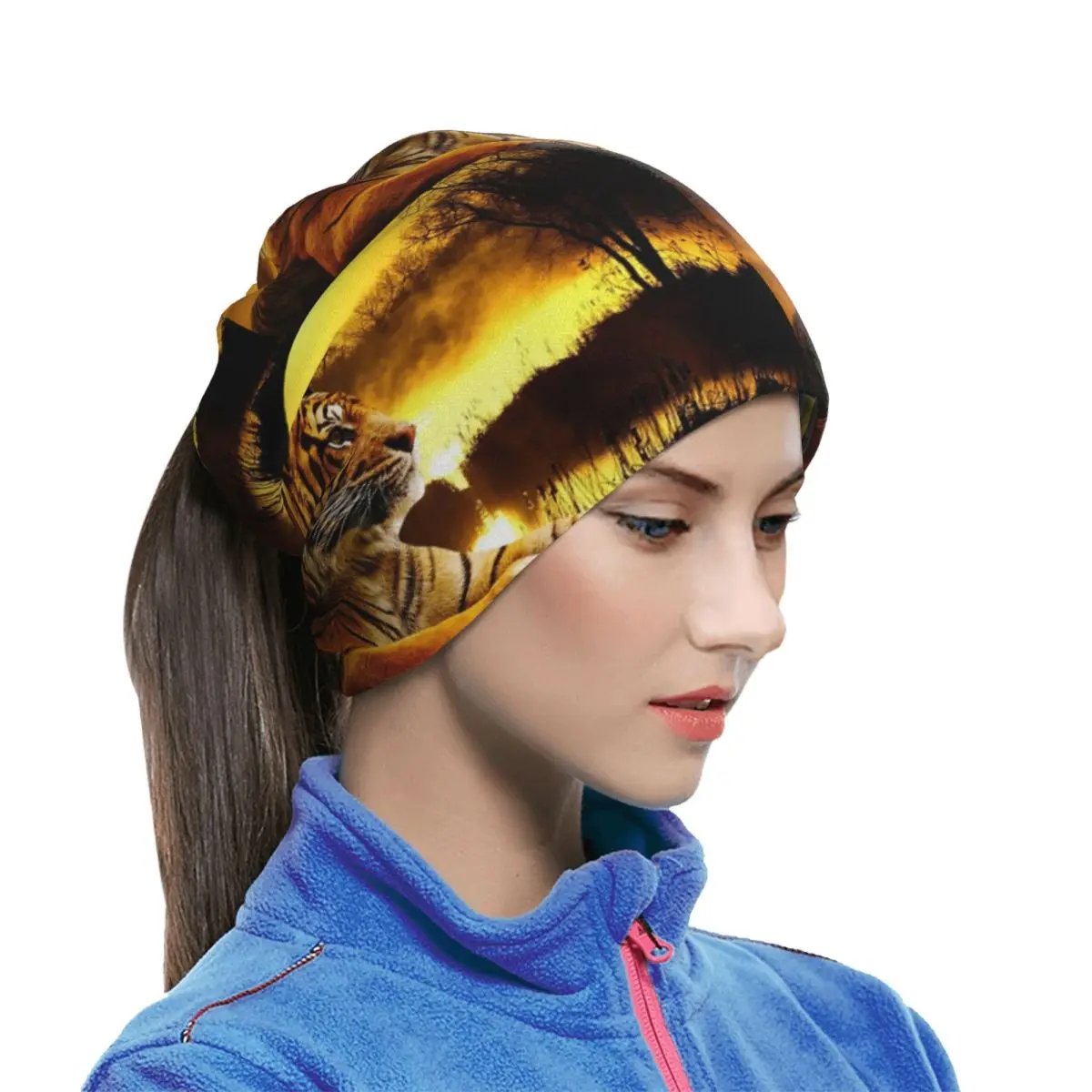 Tiger And Sunset Bandana Neck Gaiter Printed Mask Scarf Warm Cycling Scarf For Men Women Adult Washable