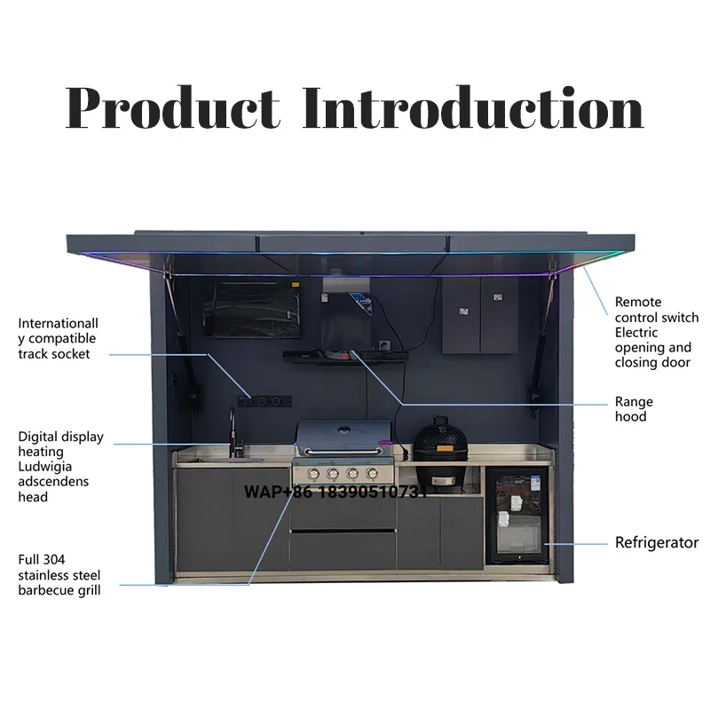 Custom Stainless Steel BBQ Grill Storage Cabinets Weatherproof Outdoor Kitchen Islands Mobile Kitchen